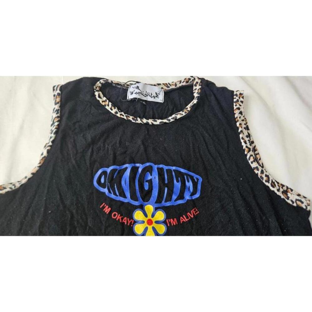 Omighty I'm Okay I'm Alive Leopard Trim Horse‎ Tank - Size M